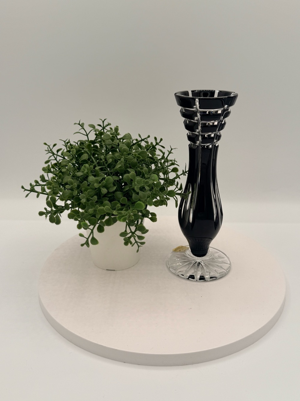 Vintage Caesar Bohemia Crystal Black Cut to Clear Bud Vase Czech Glass Art Deco